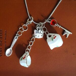 HELLO KITTY 50TH Anniversary Tea Set Necklace Sanrio Handmade Teacup Jewelry